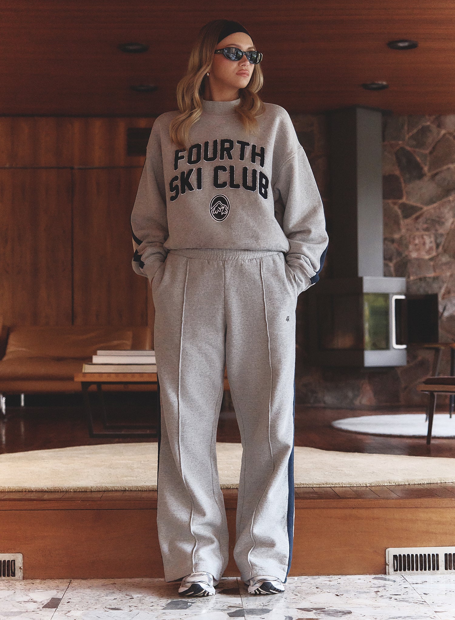 Grey Ski Club Slogan Cropped Sweatshirt
